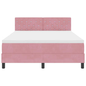vidaXL LED Box Spring Bed with Mattress and LED Pink 140 x 190 cm Velvet
