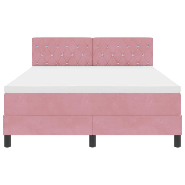 vidaXL LED Box Spring Bed with Mattress and LED Pink 140 x 190 cm Velvet