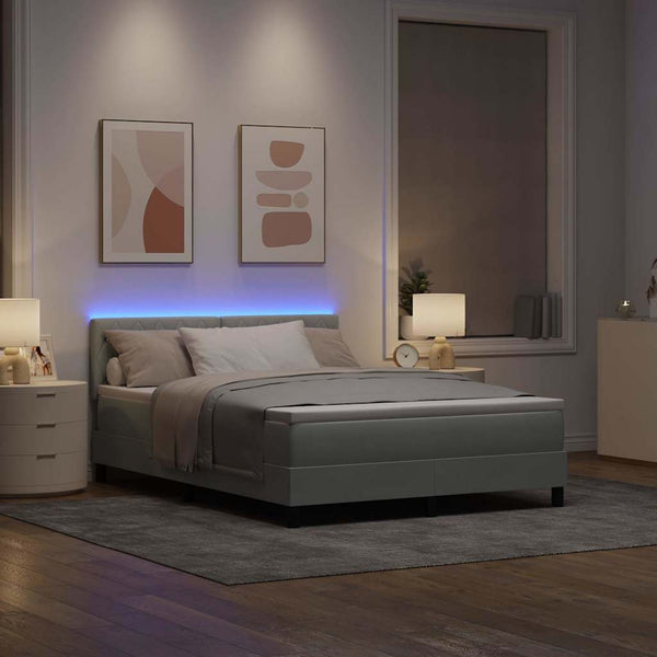 vidaXL LED Box Spring Bed with Mattress Light Gray 140 x 200 cm Velvet