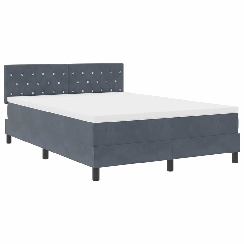 vidaXL LED Box Spring Bed with Mattress Dark Gray 140 x 200 cm Velvet