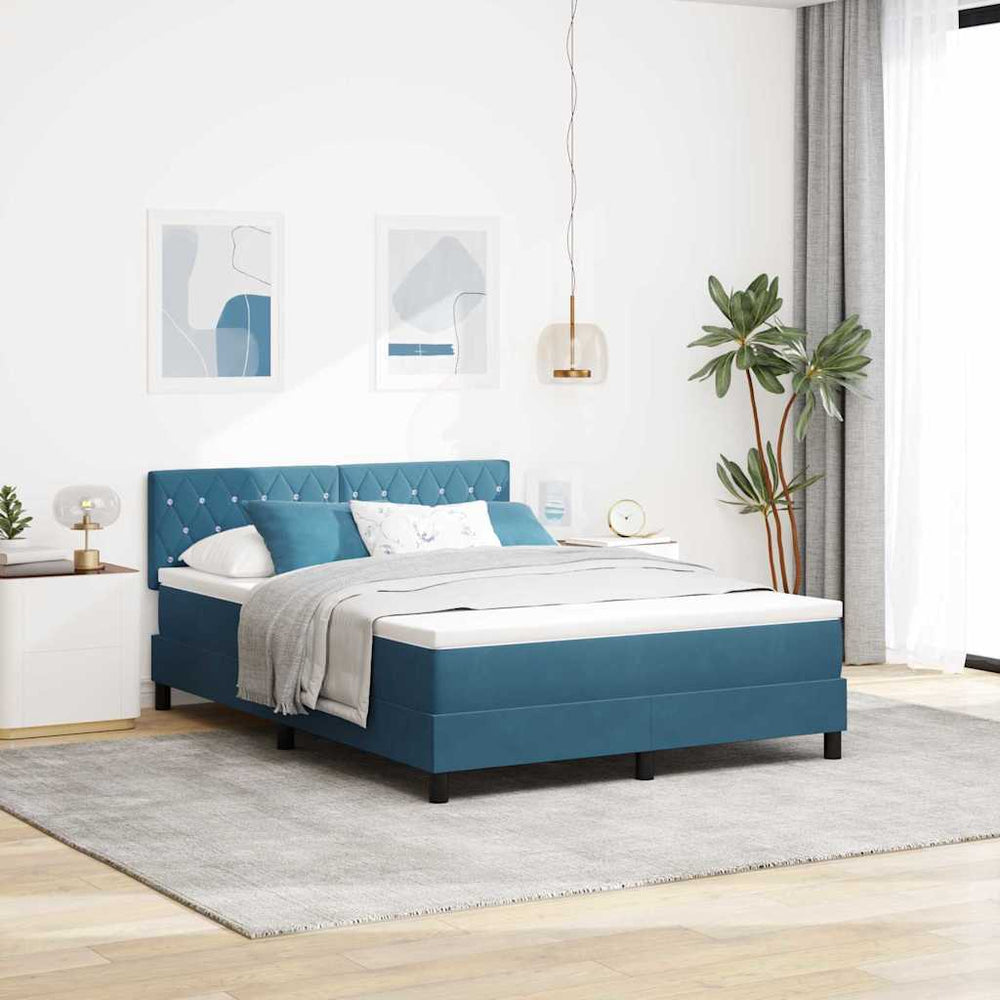 vidaXL LED Box Spring Bed with Mattress Dark Blue 140 x 200 cm Velvet