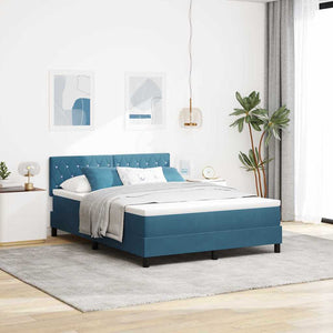 vidaXL LED Box Spring Bed with Mattress Dark Blue 140 x 200 cm Velvet