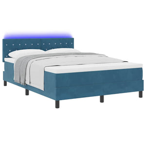 vidaXL LED Box Spring Bed with Mattress Dark Blue 140 x 200 cm Velvet