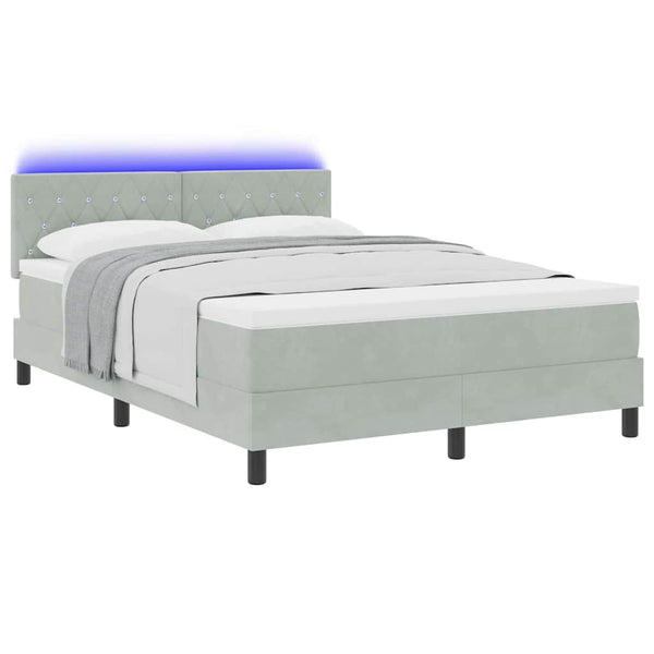vidaXL LED Box Spring Bed with Mattress Light Grey 160 x 200 cm Velvet