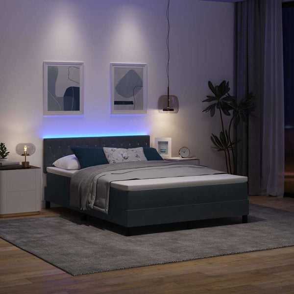 vidaXL LED Box Spring Bed with Mattress Dark Grey 160 x 200 cm Velvet