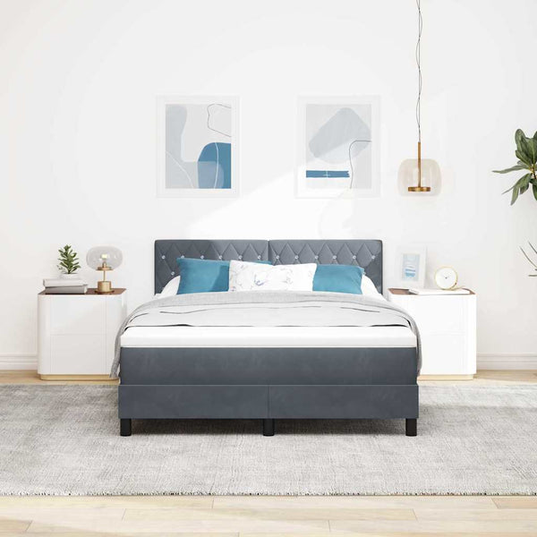 vidaXL LED Box Spring Bed with Mattress Dark Grey 160 x 200 cm Velvet