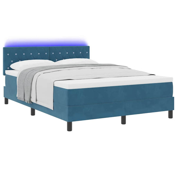 vidaXL LED Box Spring Bed with Mattress Dark Blue 160 x 200 cm Velvet