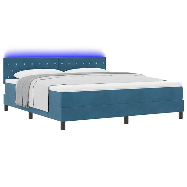 vidaXL LED Box Spring Bed with Mattress Dark Blue 180 x 200 cm Velvet