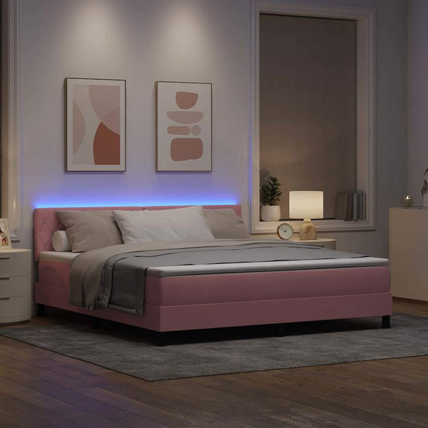 vidaXL LED Box Spring Bed with Mattress and LED Pink 180 x 200 cm Velvet