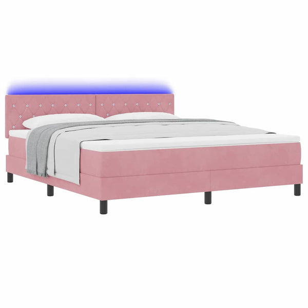 vidaXL LED Box Spring Bed with Mattress and LED Pink 180 x 200 cm Velvet