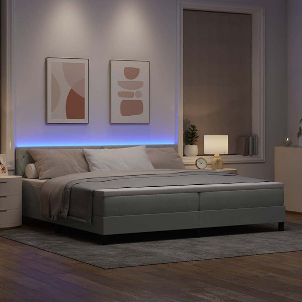 vidaXL LED Box Spring Bed with Mattress Light Gray 200 x 200 cm Velvet