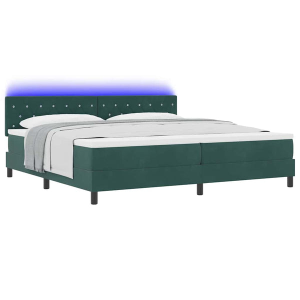vidaXL LED Box Spring Bed with Mattress Dark Green 200 x 200 cm Velvet