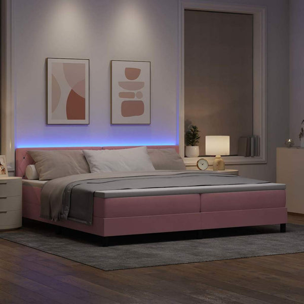 vidaXL LED Box Spring Bed with Mattress and LED Pink 200 x 200 cm Velvet