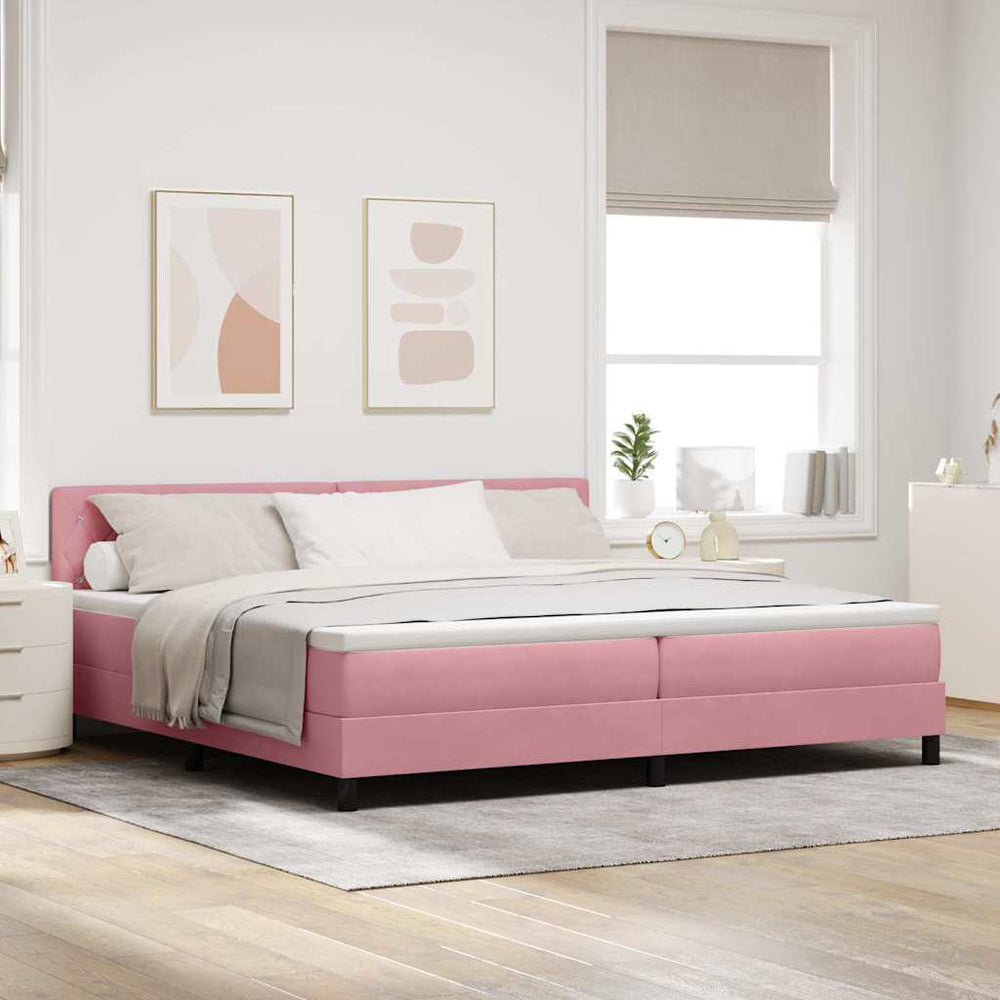 vidaXL LED Box Spring Bed with Mattress and LED Pink 200 x 200 cm Velvet