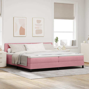 vidaXL LED Box Spring Bed with Mattress and LED Pink 200 x 200 cm Velvet