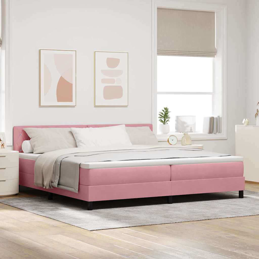 vidaXL LED Box Spring Bed with Mattress and LED Pink 200 x 200 cm Velvet