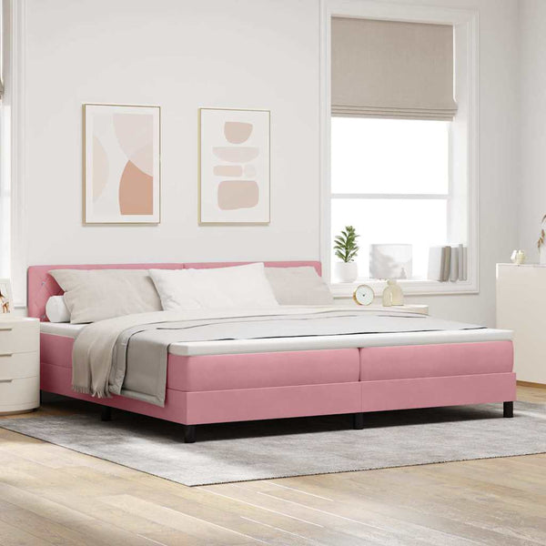 vidaXL LED Box Spring Bed with Mattress and LED Pink 200 x 200 cm Velvet
