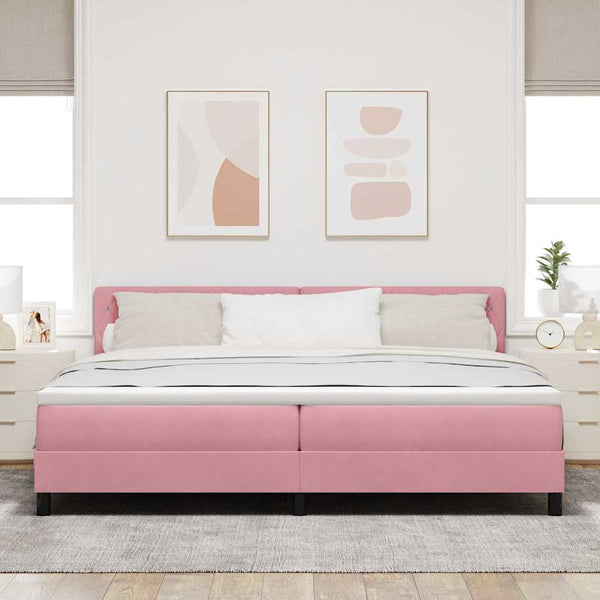 vidaXL LED Box Spring Bed with Mattress and LED Pink 200 x 200 cm Velvet