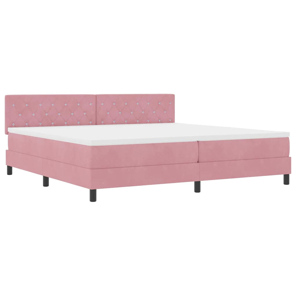 vidaXL LED Box Spring Bed with Mattress and LED Pink 200 x 200 cm Velvet