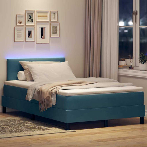 vidaXL LED Box Spring Bed with Mattress and Blue LED 120 x 190 cm Velvet