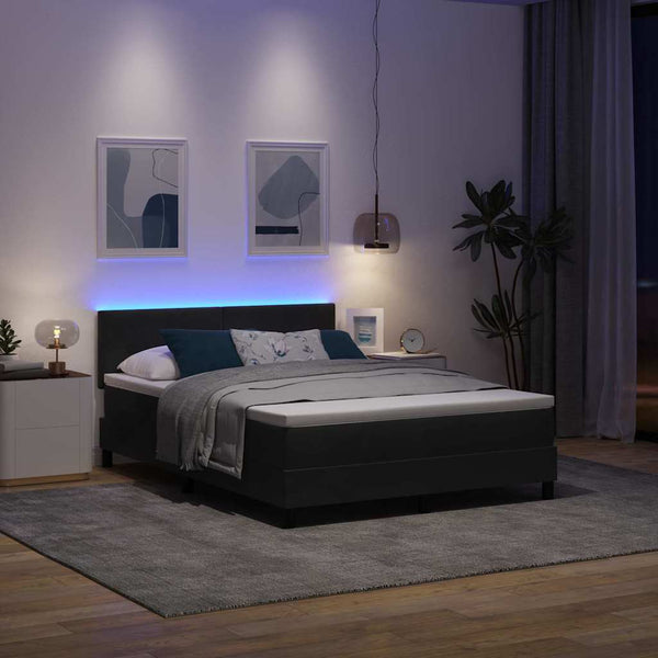 vidaXL LED Box Spring Bed with Mattress Black 140 x 200 cm Velvet