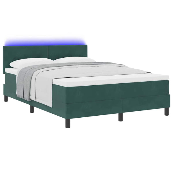 vidaXL LED Box Spring Bed with Mattress Dark Green 160 x 200 cm Velvet