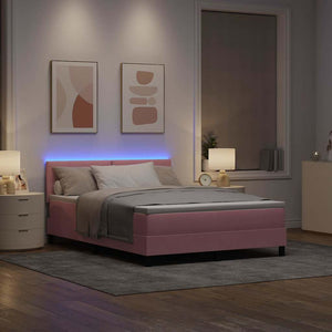 vidaXL LED Box Spring Bed with Mattress and LED Pink 160 x 200 cm Velvet