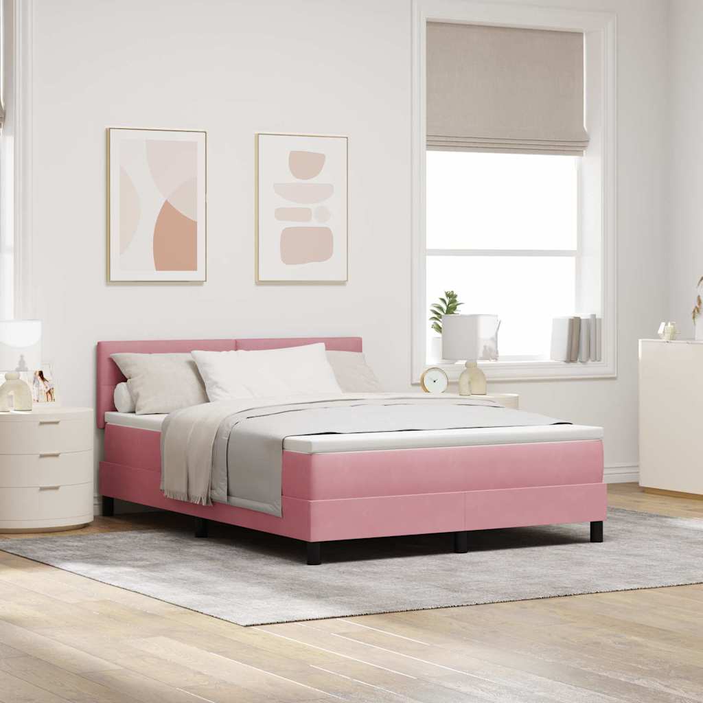 vidaXL LED Box Spring Bed with Mattress and LED Pink 160 x 200 cm Velvet