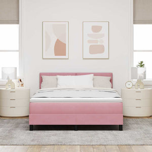 vidaXL LED Box Spring Bed with Mattress and LED Pink 160 x 200 cm Velvet