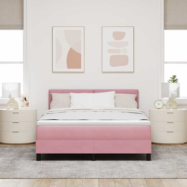 vidaXL LED Box Spring Bed with Mattress and LED Pink 160 x 200 cm Velvet