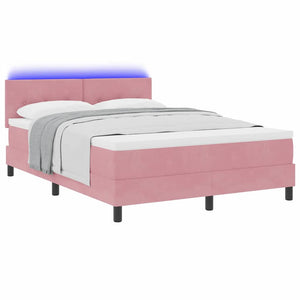vidaXL LED Box Spring Bed with Mattress and LED Pink 160 x 200 cm Velvet
