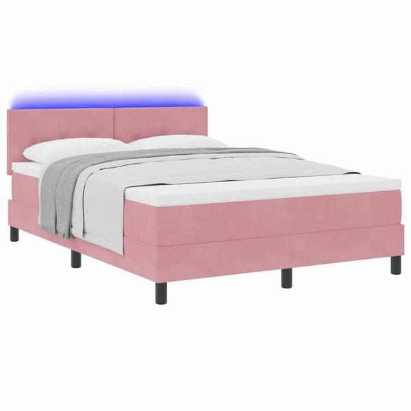 vidaXL LED Box Spring Bed with Mattress and LED Pink 160 x 200 cm Velvet