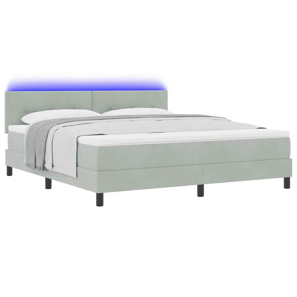 vidaXL LED Box Spring Bed with Mattress Light Gray 180 x 200 cm Velvet