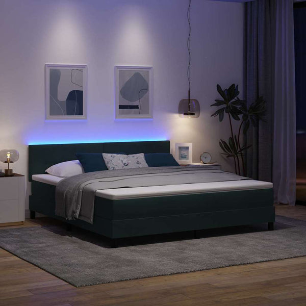 vidaXL LED Box Spring Bed with Mattress Dark Green 180 x 200 cm Velvet
