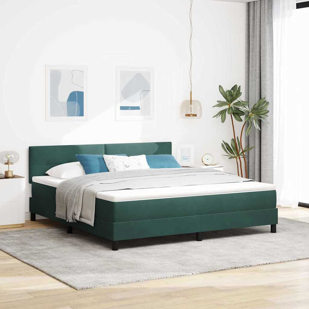 vidaXL LED Box Spring Bed with Mattress Dark Green 180 x 200 cm Velvet