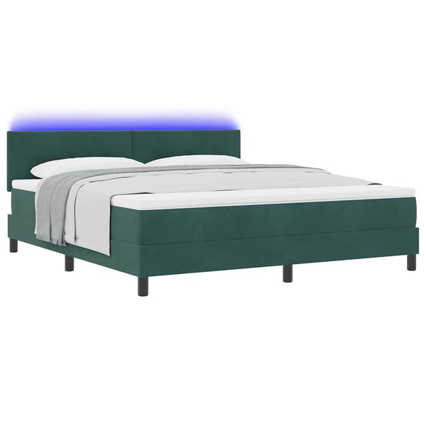 vidaXL LED Box Spring Bed with Mattress Dark Green 180 x 200 cm Velvet