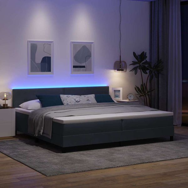vidaXL LED Box Spring Bed with Mattress Dark Grey 200 x 200 cm Velvet