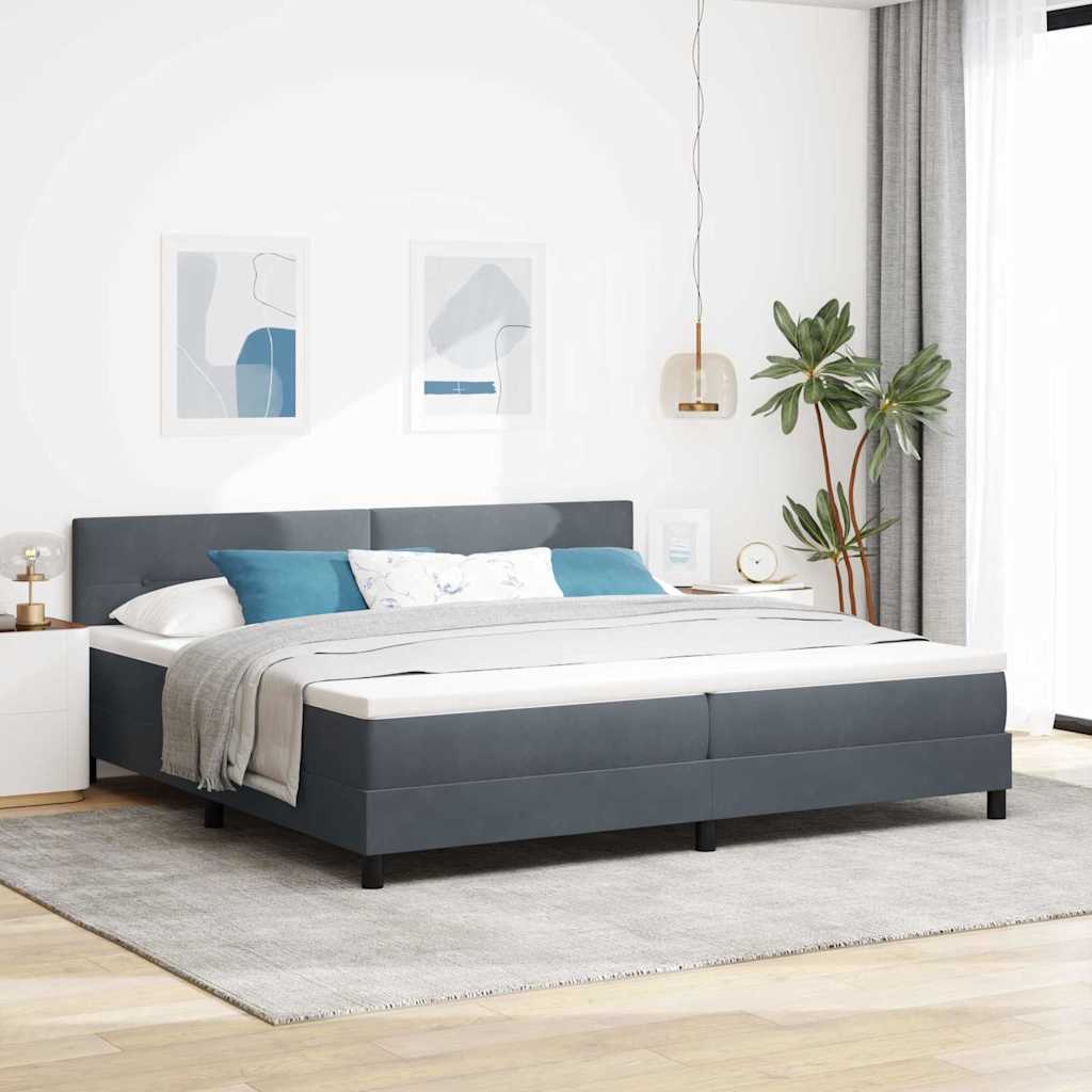 vidaXL LED Box Spring Bed with Mattress Dark Grey 200 x 200 cm Velvet