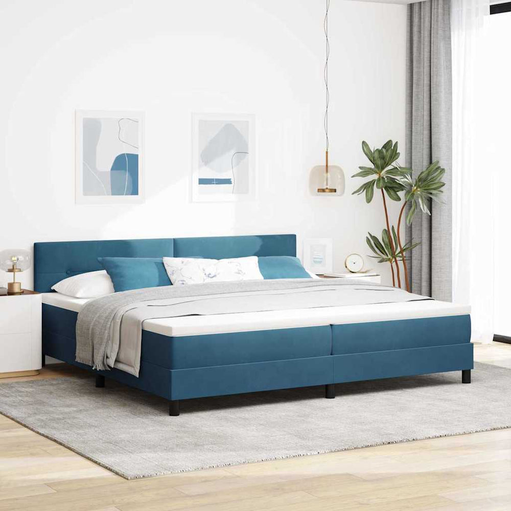 vidaXL LED Box Spring Bed with Mattress Dark Blue 200 x 200 cm Velvet