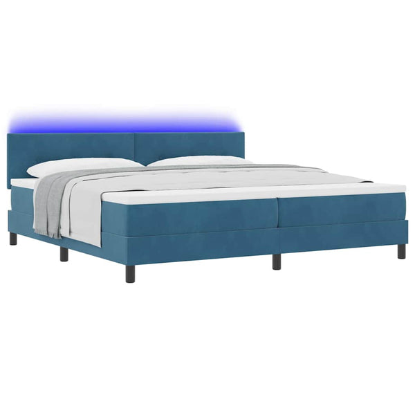 vidaXL LED Box Spring Bed with Mattress Dark Blue 200 x 200 cm Velvet