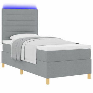 vidaXL LED Box Spring Bed with Mattress Light Gray 80 x 200 cm Fabric