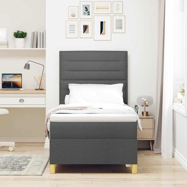 vidaXL LED Box Spring Bed with Mattress Dark Grey 80 x 200 cm Fabric