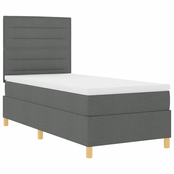 vidaXL LED Box Spring Bed with Mattress Dark Grey 80 x 200 cm Fabric