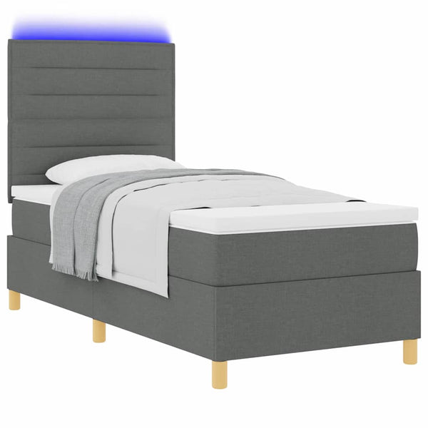 vidaXL LED Box Spring Bed with Mattress Dark Grey 80 x 200 cm Fabric