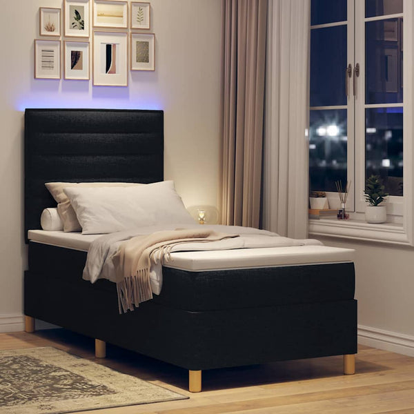 vidaXL LED Box Spring Bed with Mattress Black 80 x 200 cm Fabric