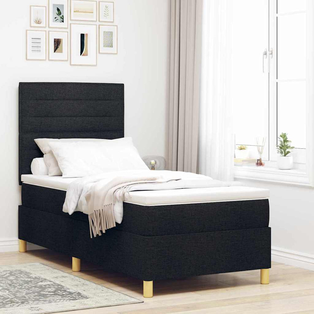 vidaXL LED Box Spring Bed with Mattress Black 80 x 200 cm Fabric
