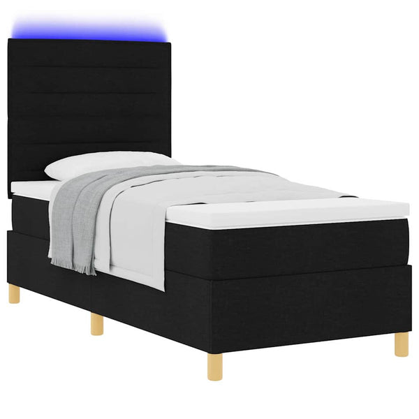 vidaXL LED Box Spring Bed with Mattress Black 80 x 200 cm Fabric