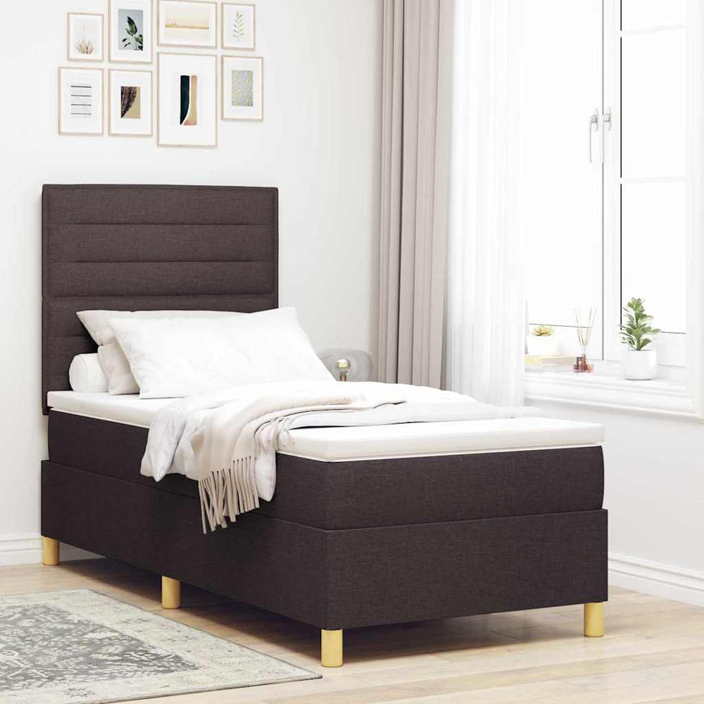 vidaXL LED Box Spring Bed with Mattress Dark Brown 80 x 200 cm Fabric