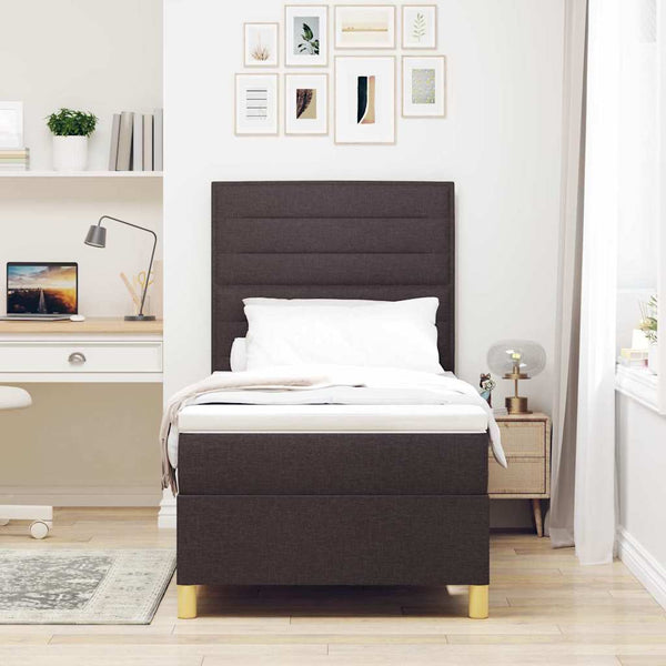 vidaXL LED Box Spring Bed with Mattress Dark Brown 80 x 200 cm Fabric