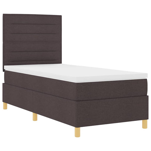 vidaXL LED Box Spring Bed with Mattress Dark Brown 80 x 200 cm Fabric